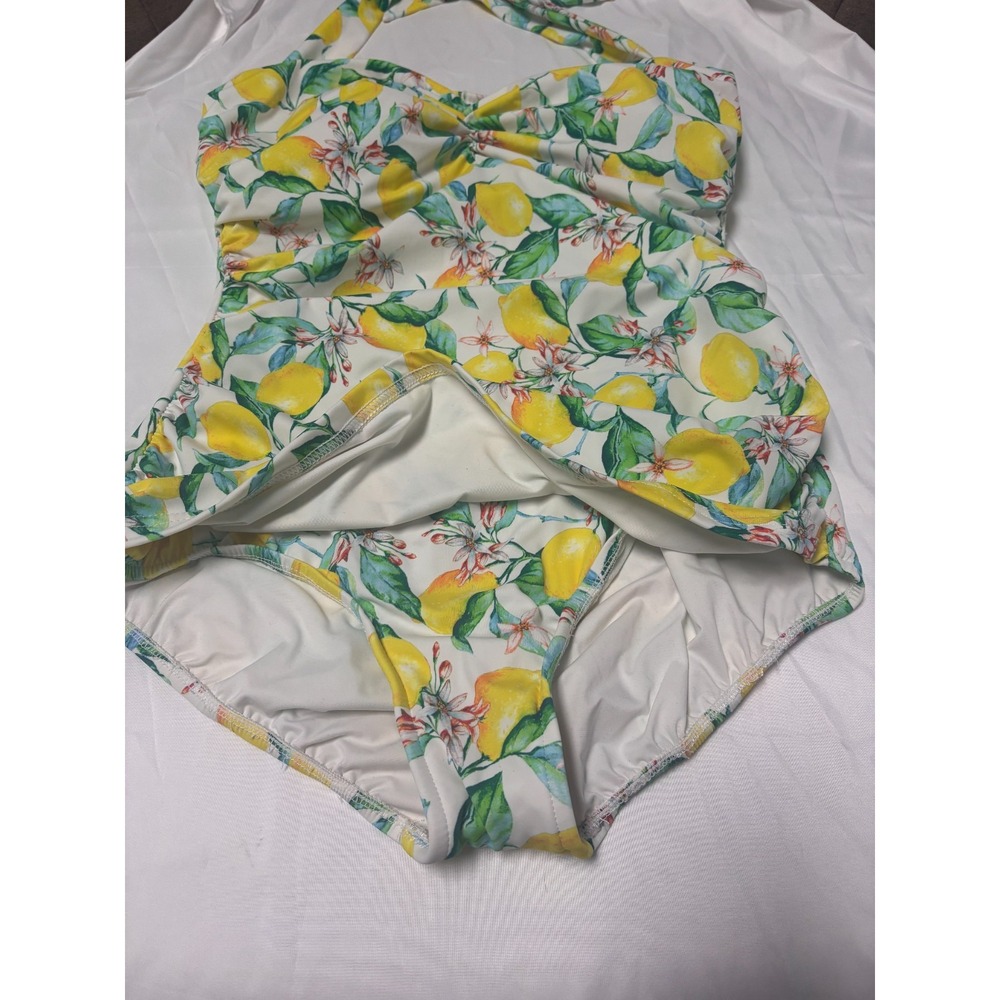 Esther Williams Womens 18W One Piece Swimsuit Lemon Floral Retro Halter Pinup - Picture 6 of 8
